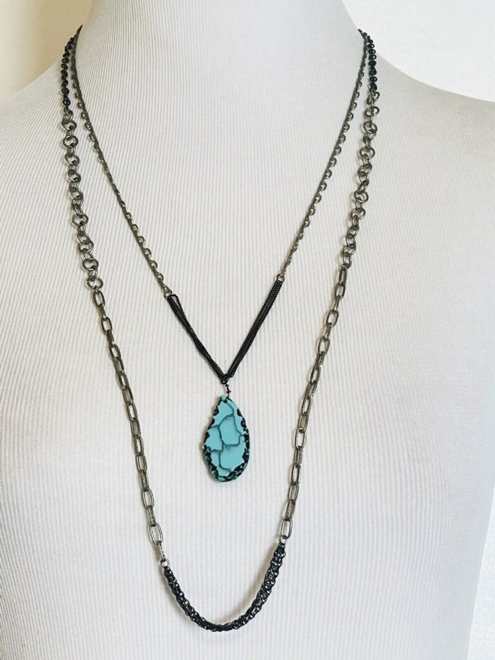 Los Angeles Boutique Chain Multilayer Layered Statement Necklace Turquoise